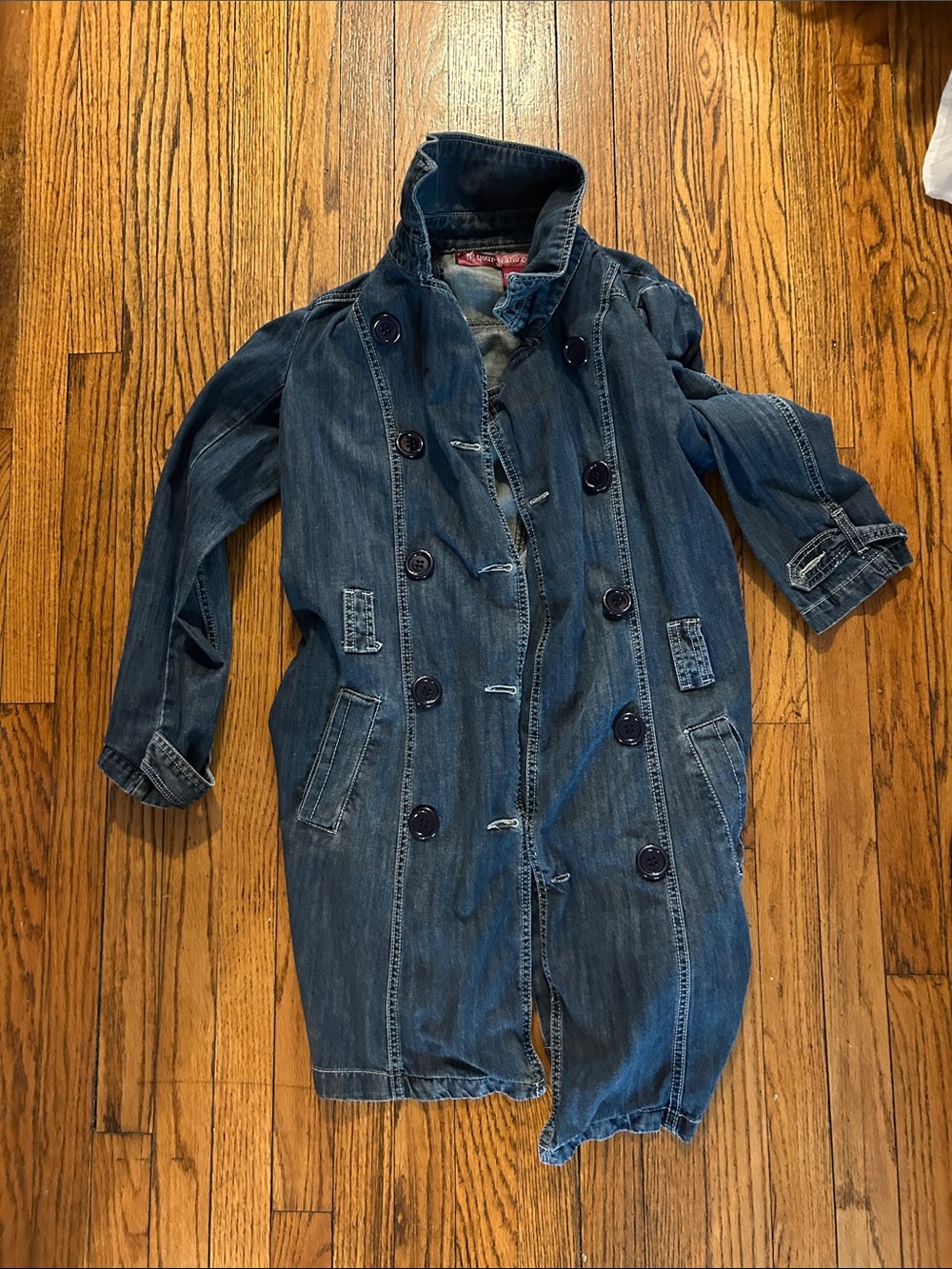 Women's Double-Breasted Denim Trench Jacket - Blue